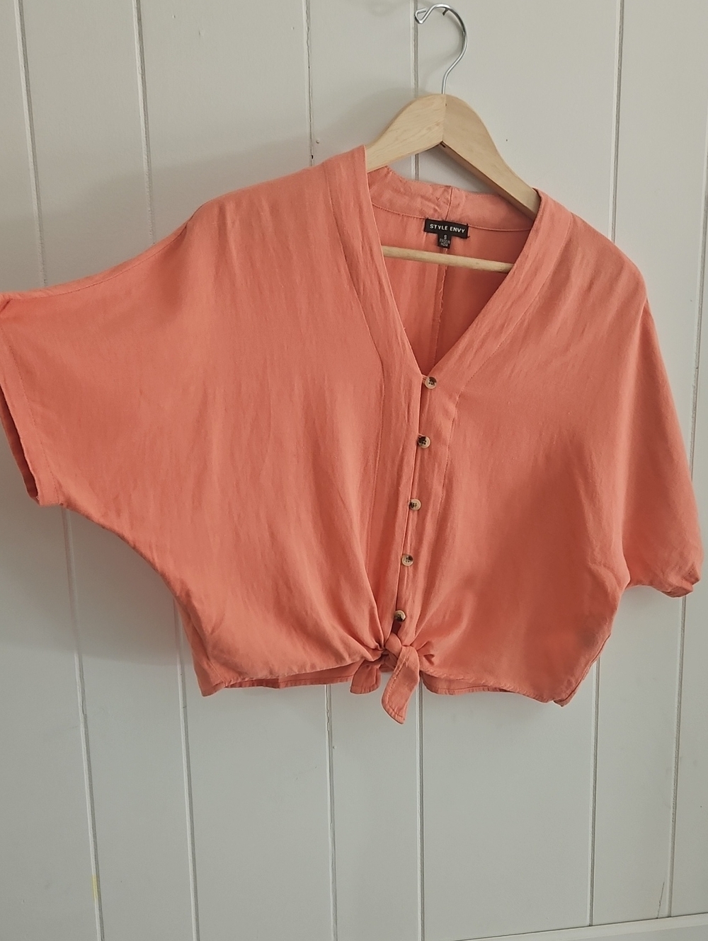Style Envy Terracotta Linen Blend Tie Front Blouse Boho Fall Top Size S